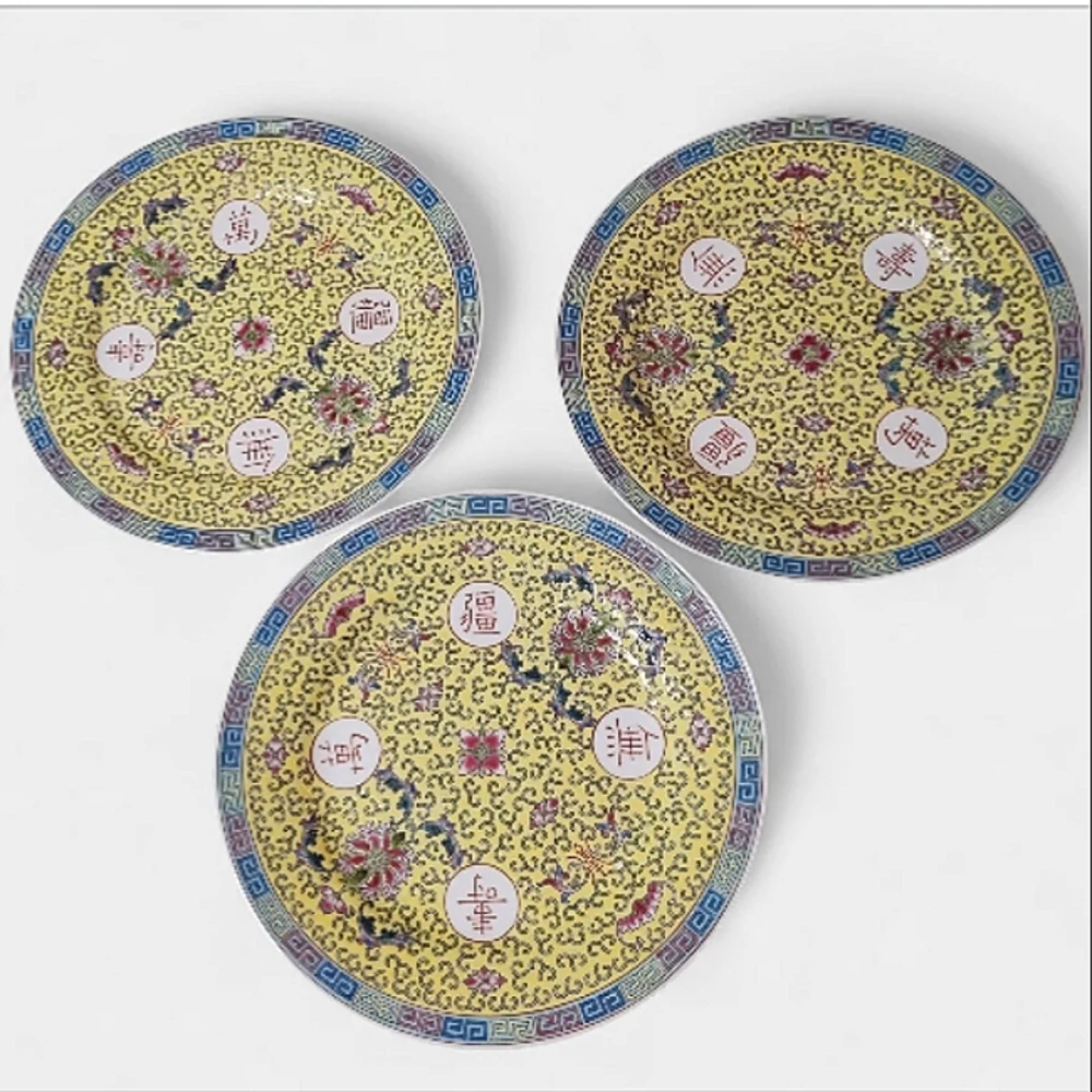 Set of 3 Vintage Jingdezhen Mun Shou Longevity  Famille Rose 10